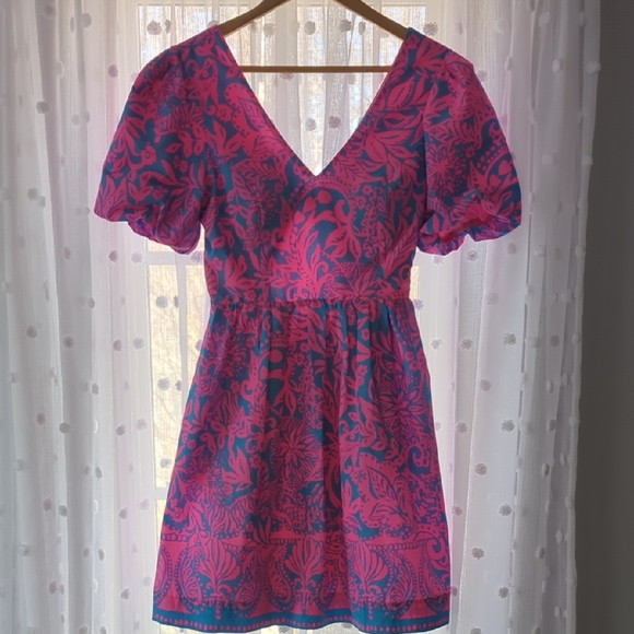 lilly pulitzer suzie short sleeve cotton dress Lilly Pulitzer Suzie Short Sleeve Cotton Dress Aura Pink Leaf an Impression 10 at Amazon Women's Clothing store